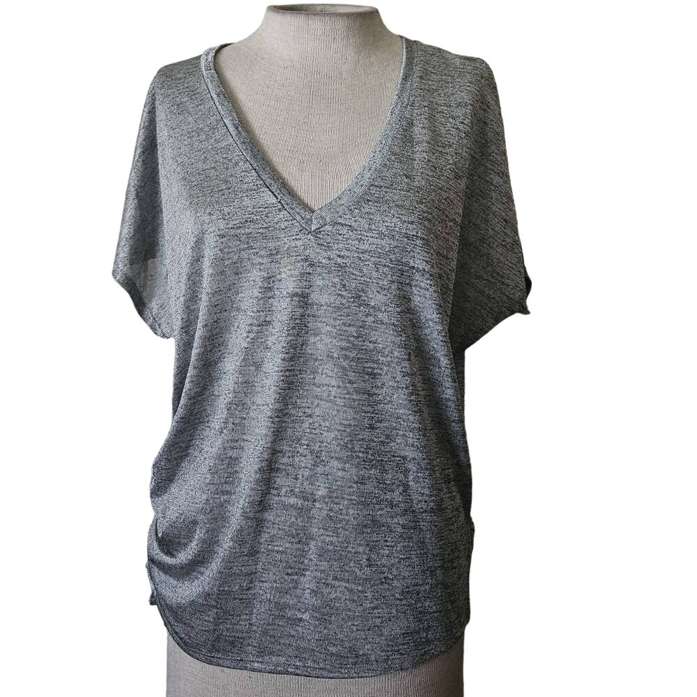 Grey V Neck Short Sleeve Top Size Small